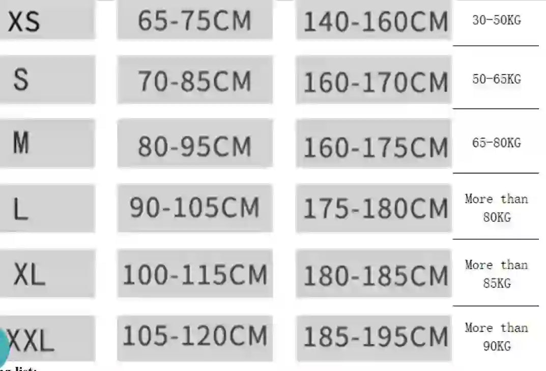 Size chart for posture brace showing measurements in CM and KG, helping users select the best fit for optimal back support.