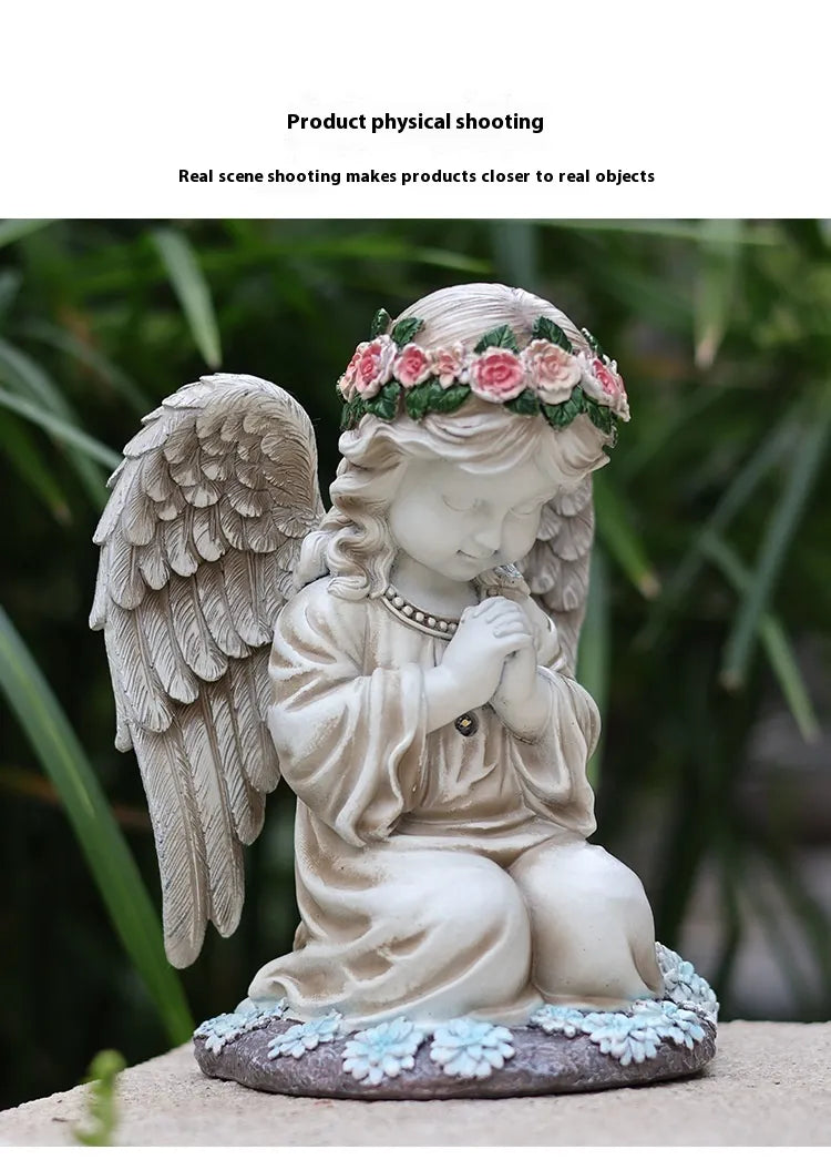 Resin Prayer Angel Solar Energy Outdoor Yard Lamp
