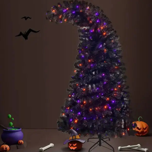 6FT Artificial Fir Bent Top Halloween Christmas Tree, Xmas Tree Bendable  Style Christmas Tree Holiday Decoration W1,080 Branch Tips, 300 LED Lights X Mas Halloween Style