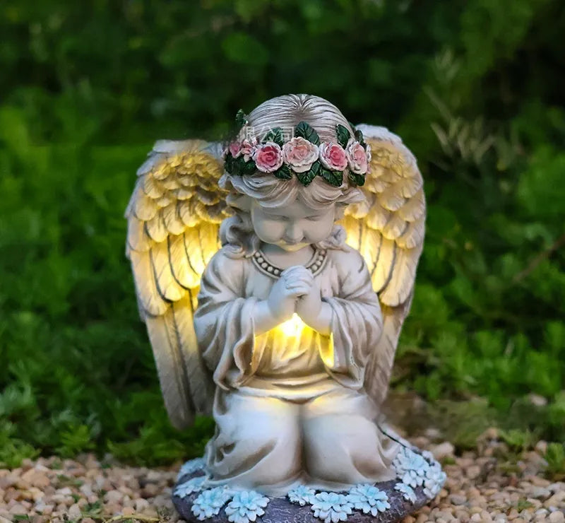 Resin Prayer Angel Solar Energy Outdoor Yard Lamp