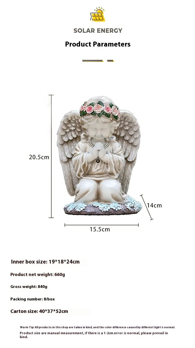 Resin Prayer Angel Solar Energy Outdoor Yard Lamp