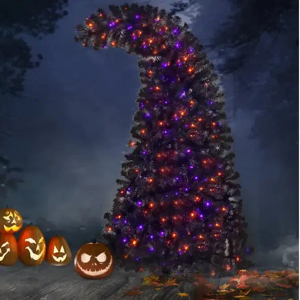 6FT Artificial Fir Bent Top Halloween Christmas Tree, Xmas Tree Bendable  Style Christmas Tree Holiday Decoration W1,080 Branch Tips, 300 LED Lights X Mas Halloween Style